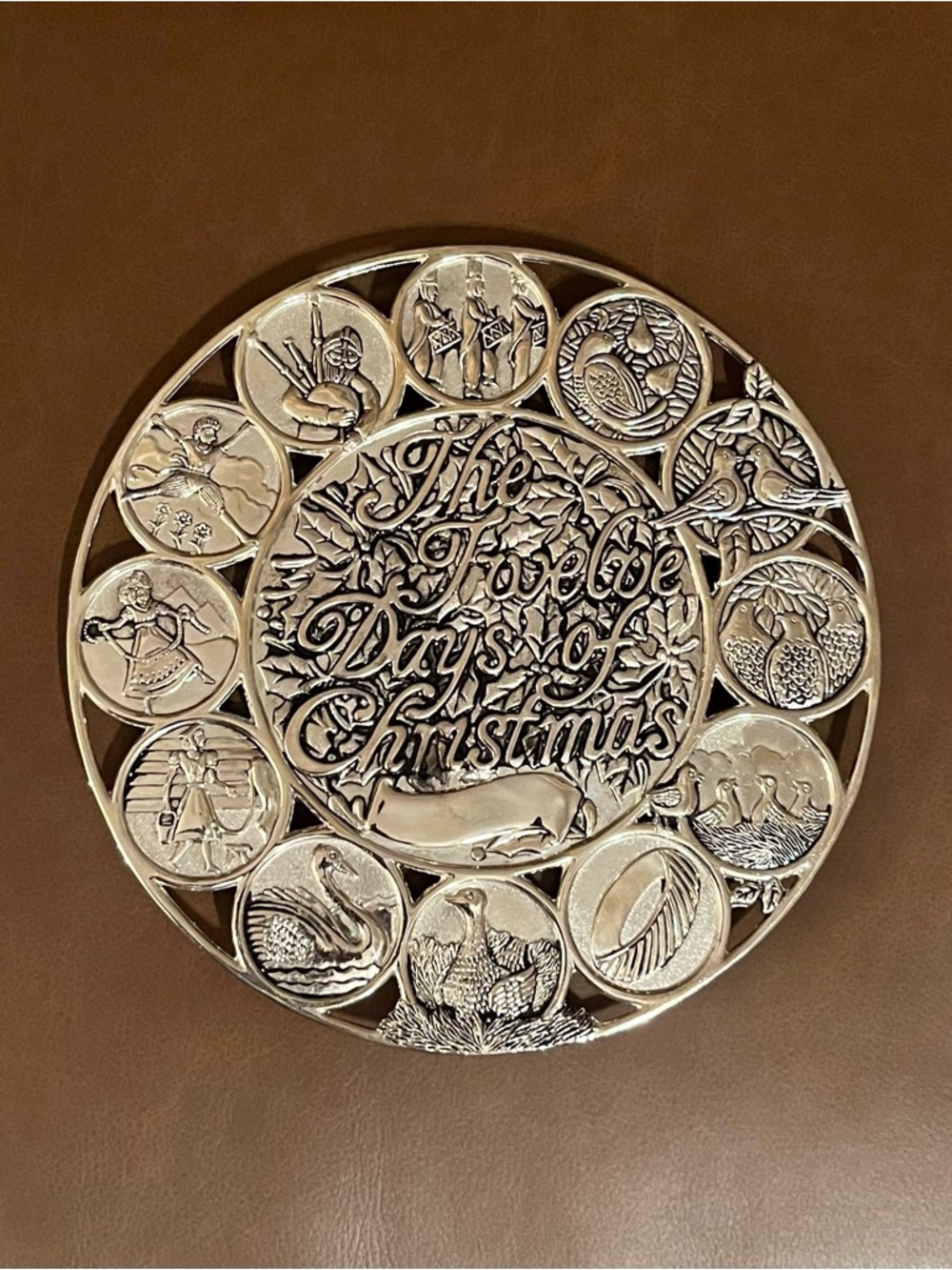 Vintage "The Twelve Days of Christmas" Silver Plated Trivet
